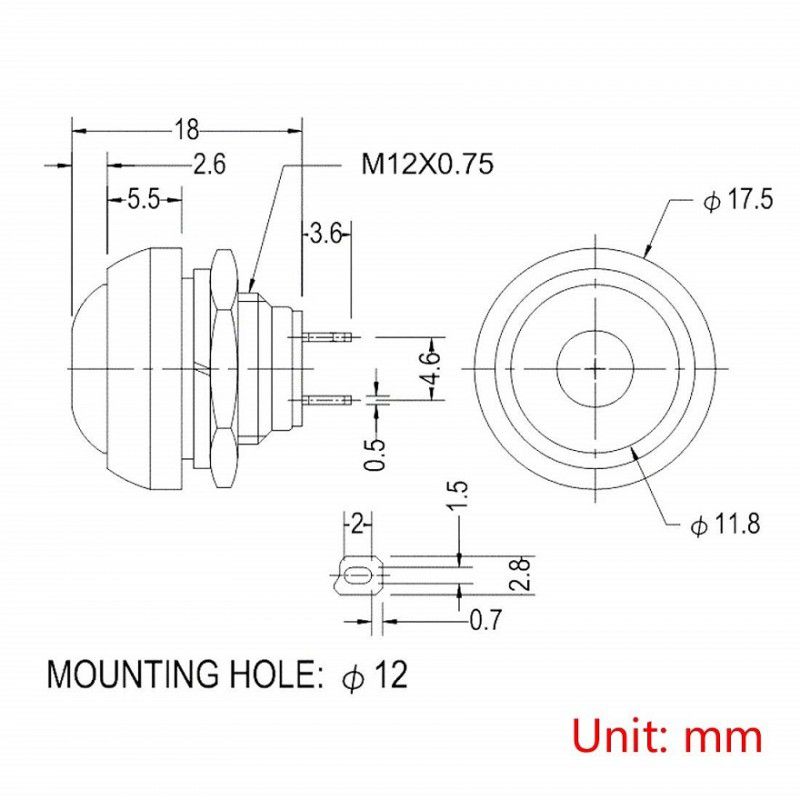 12mm Momentary Yellow Push Button